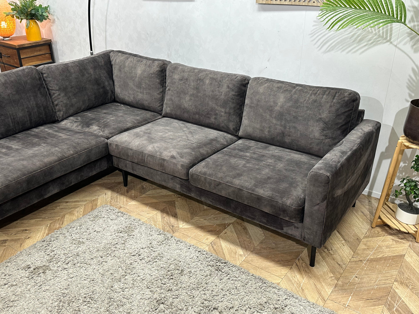 Antraciet Velvet Hoekbank ~ Losse Kussens Met Afneembare Hoezen