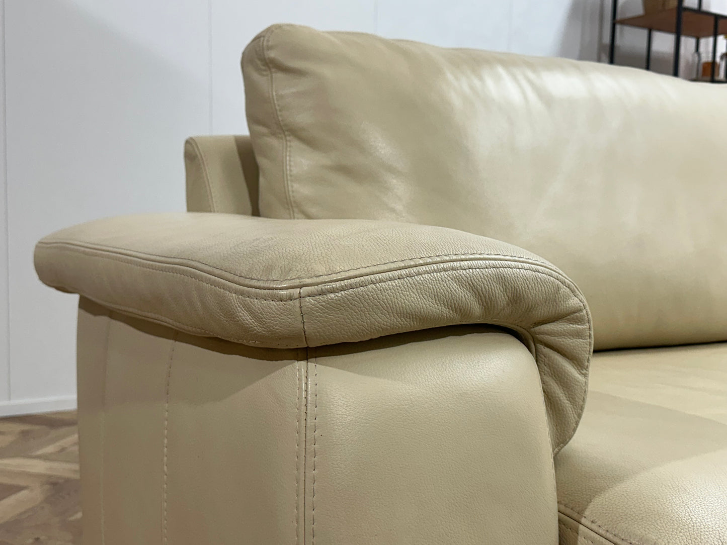 Crème Echt Lederen Hoekbank ~ Vaste Kussens