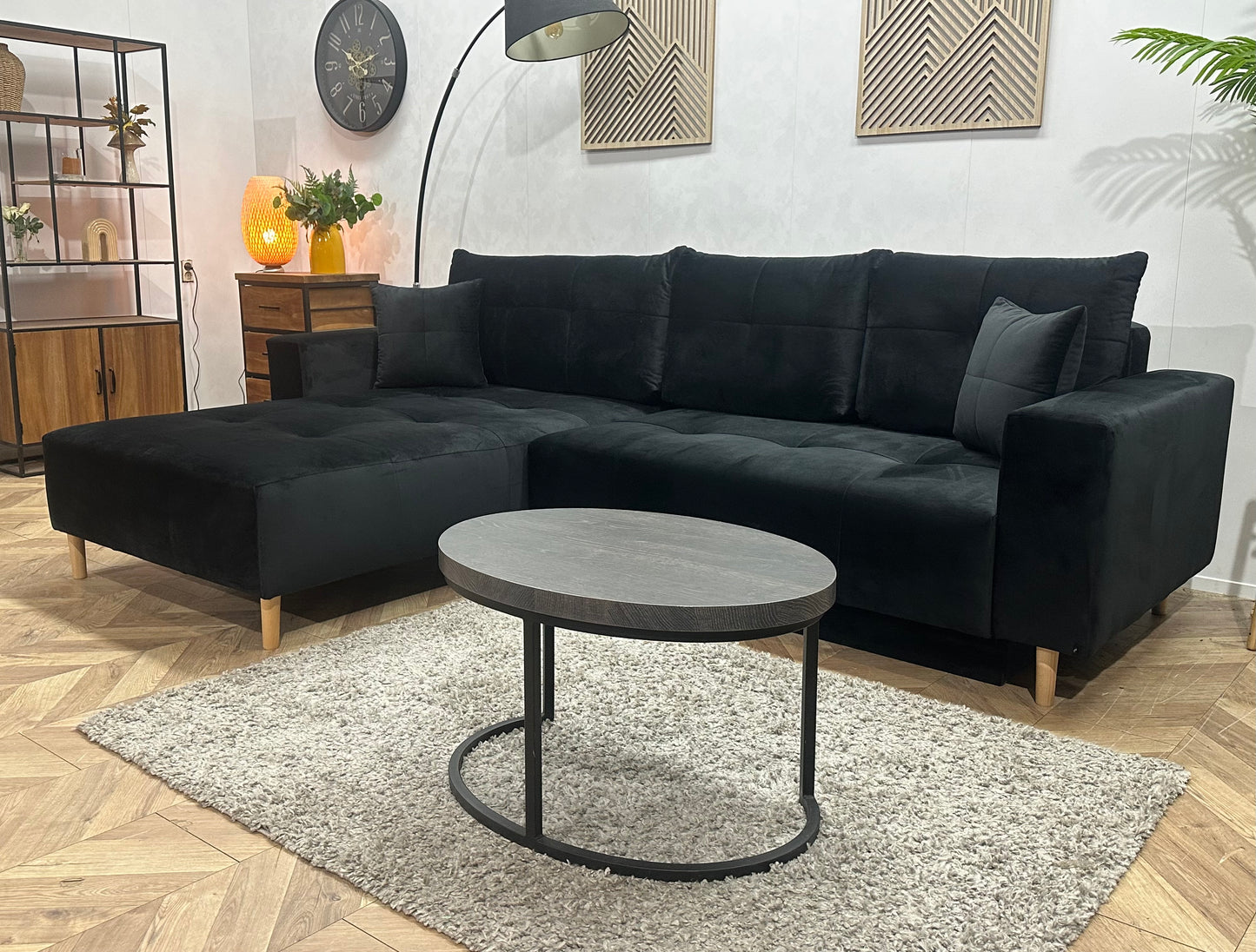 !Showroommodel! Zwarte Velvet Hoekbank