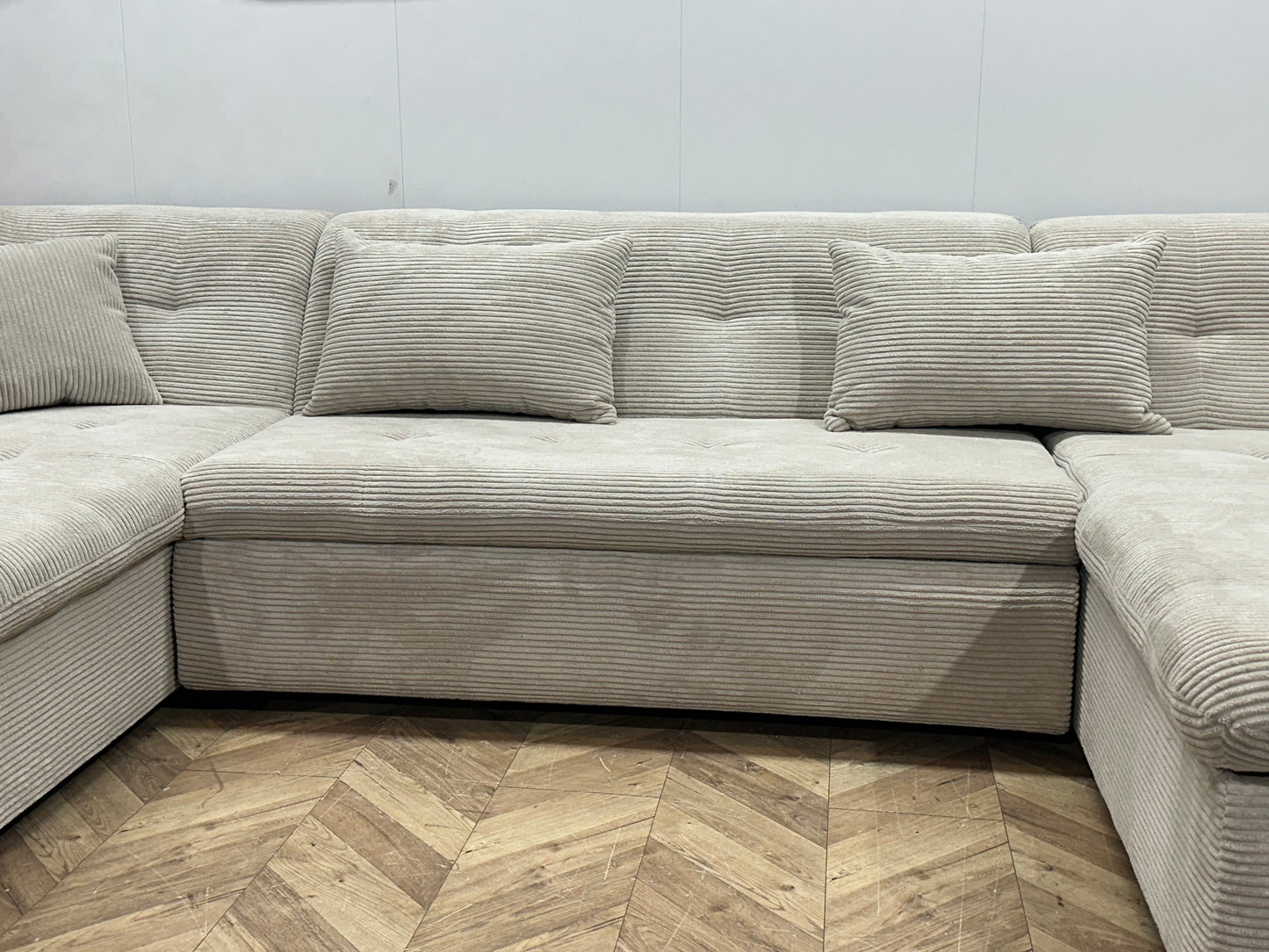 !Showroommodel! Crème Ribstof U Bank ~ Slaapfunctie