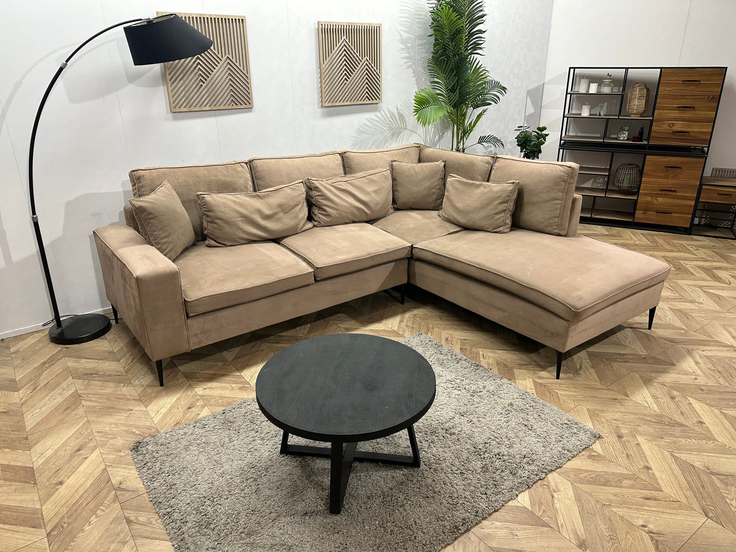 Licht Bruine Velvet Hoekbank ~ Losse Kussens Met Afneembare Hoezen