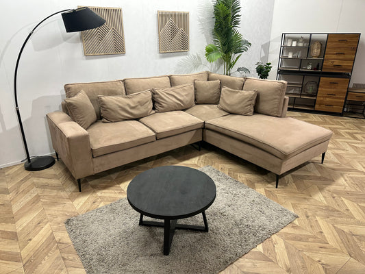 Licht Bruine Velvet Hoekbank ~ Losse Kussens Met Afneembare Hoezen