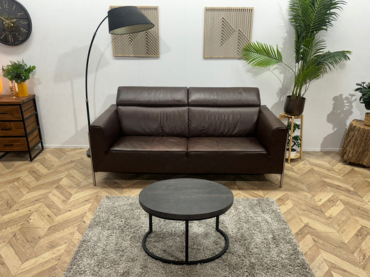 Bruine Echt Lederen 2.5-Zits Bank ~ Verstelbare Hoofdsteunen