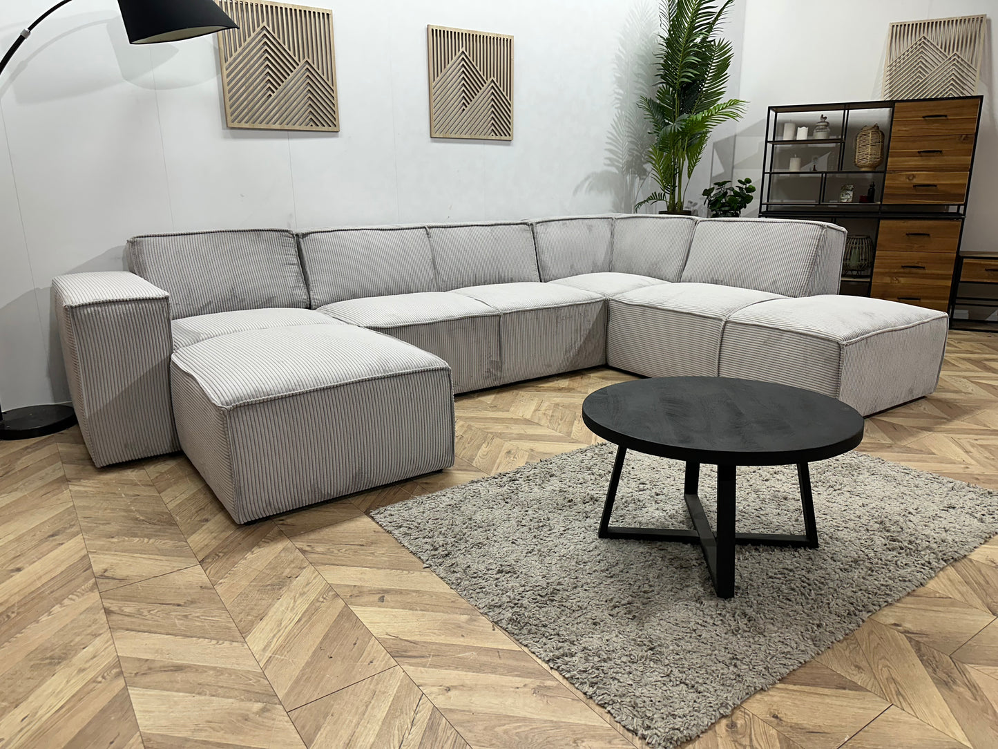 !Showroommodel! Licht Grijze Ribstof U Bank