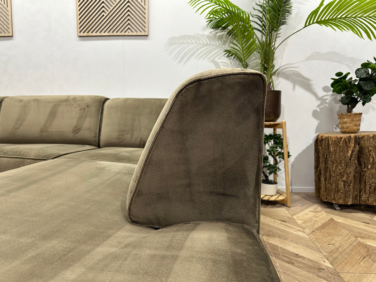 Groene Velvet Hoekbank ~ Vaste Kussens