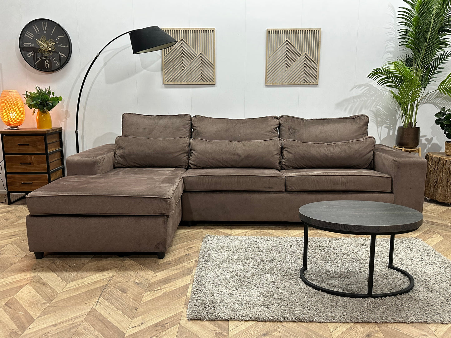 Bruine Velvet Hoekbank ~ Losse Kussens Met Afneembare Hoezen