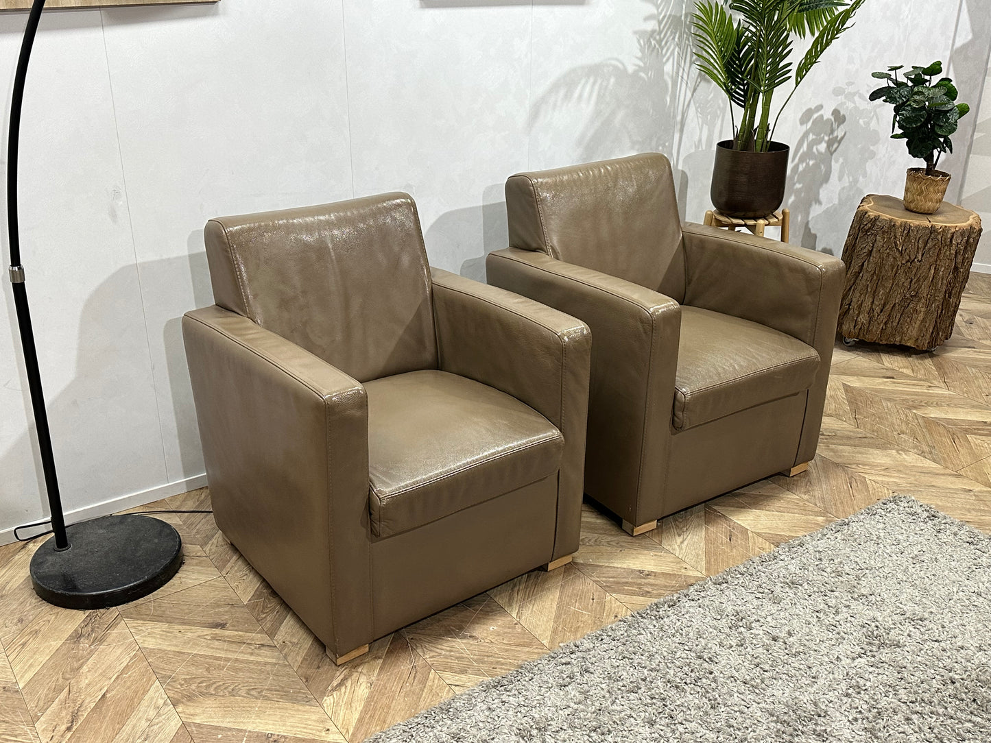 Bruine Echt Lederen Fauteuil Set ~ Geïmpregneerd