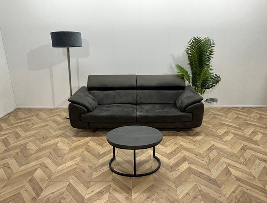 H&H Antraciet Suède Lederen 2.5-Zits Bank ~ Verstelbare Hoofdsteunen