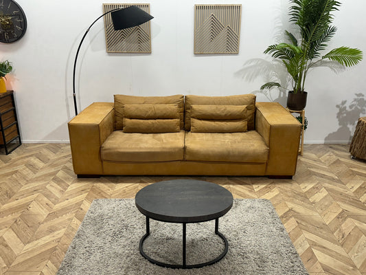 Cognac Bruine Suède Stoffen 2.5-Zits Bank ~ Losse Kussens Met Afneembare Hoezen