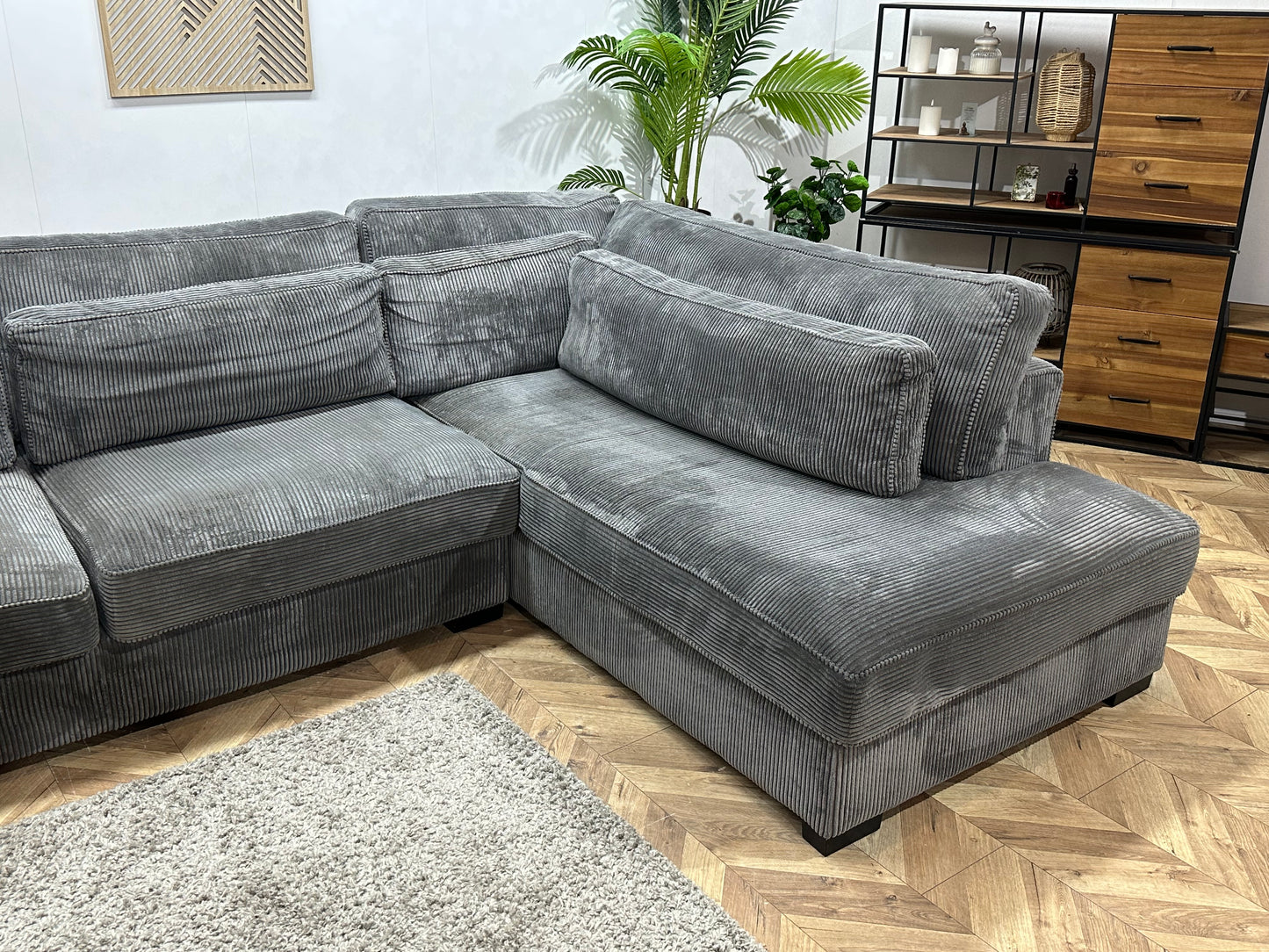 Antraciet Ribstof Hoekbank ~ Losse Kussens Met Afneembare Hoezen