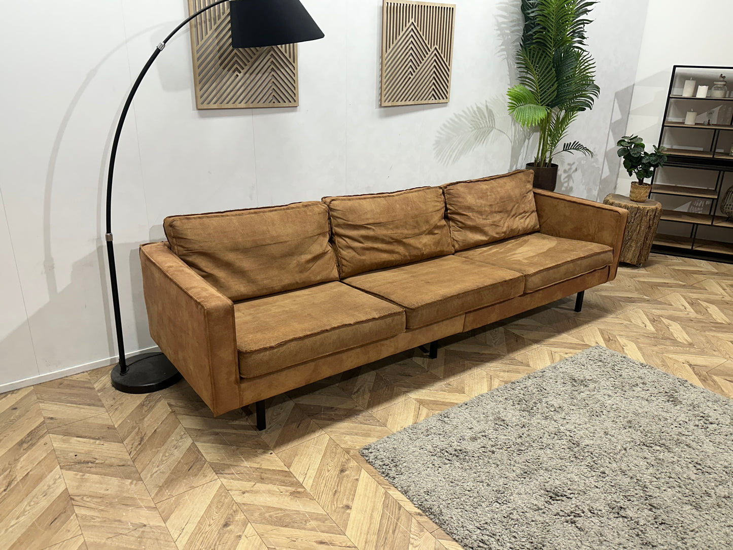 Be Pure Cognac Bruine Suède Stoffen 3-Zits Bank ~ Losse Kussens Met Afneembare Hoezen