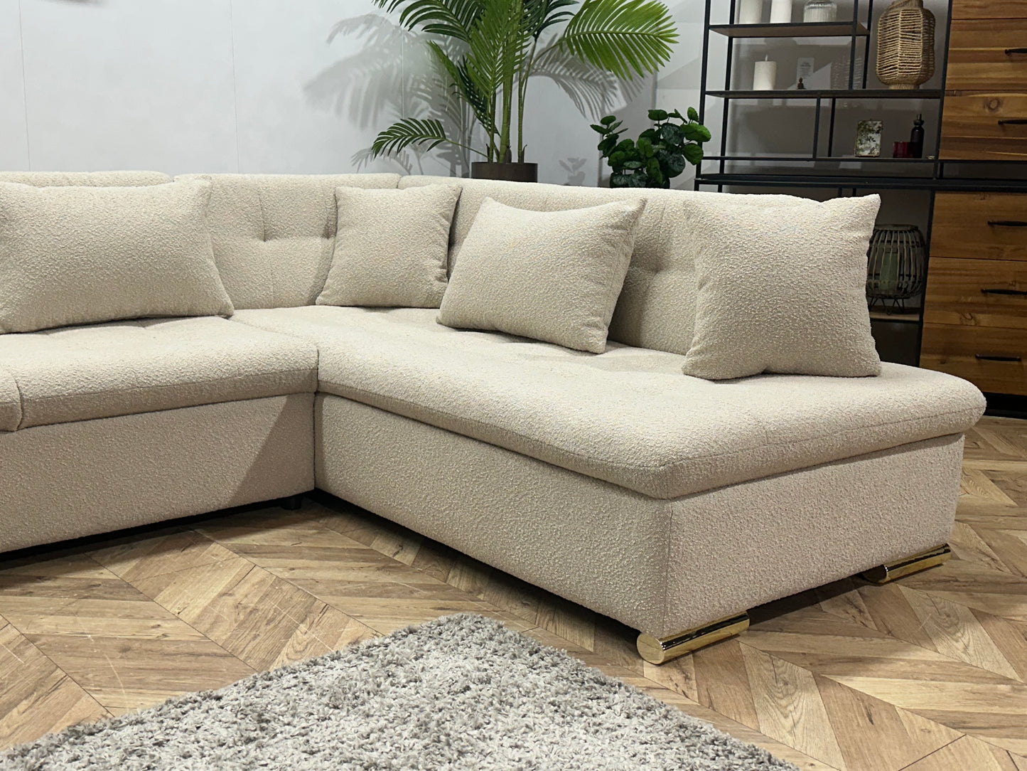 !Showroommodel! Witte/Crème Bouclé Stoffen Hoekbank