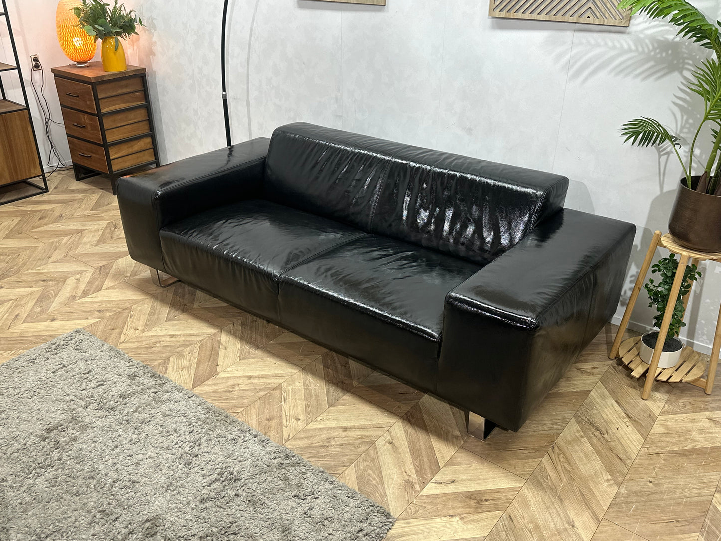 Zwarte Echt Lederen 2.5-Zits Bank ~ Geïmpregneerd