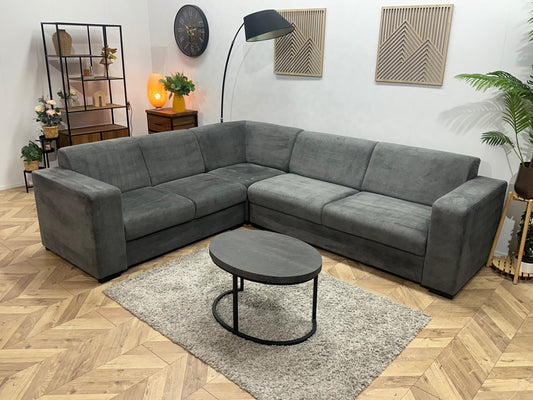 Antraciet Velvet Hoekbank ~ Vaste Kussens