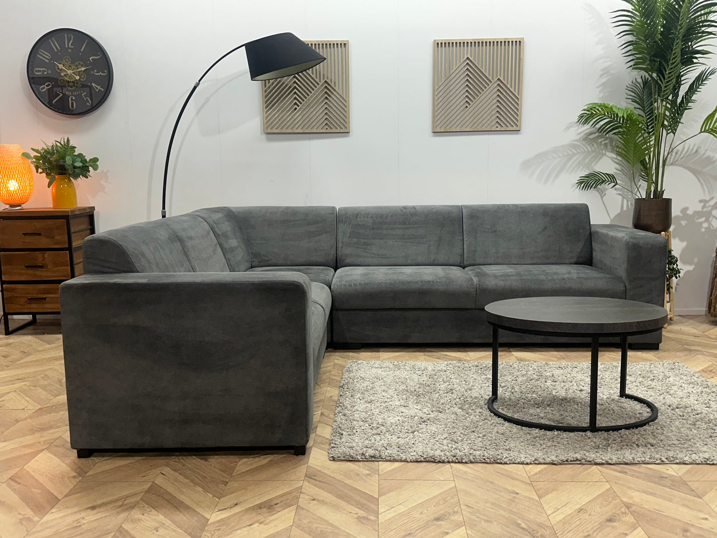 Antraciet Velvet Hoekbank ~ Vaste Kussens