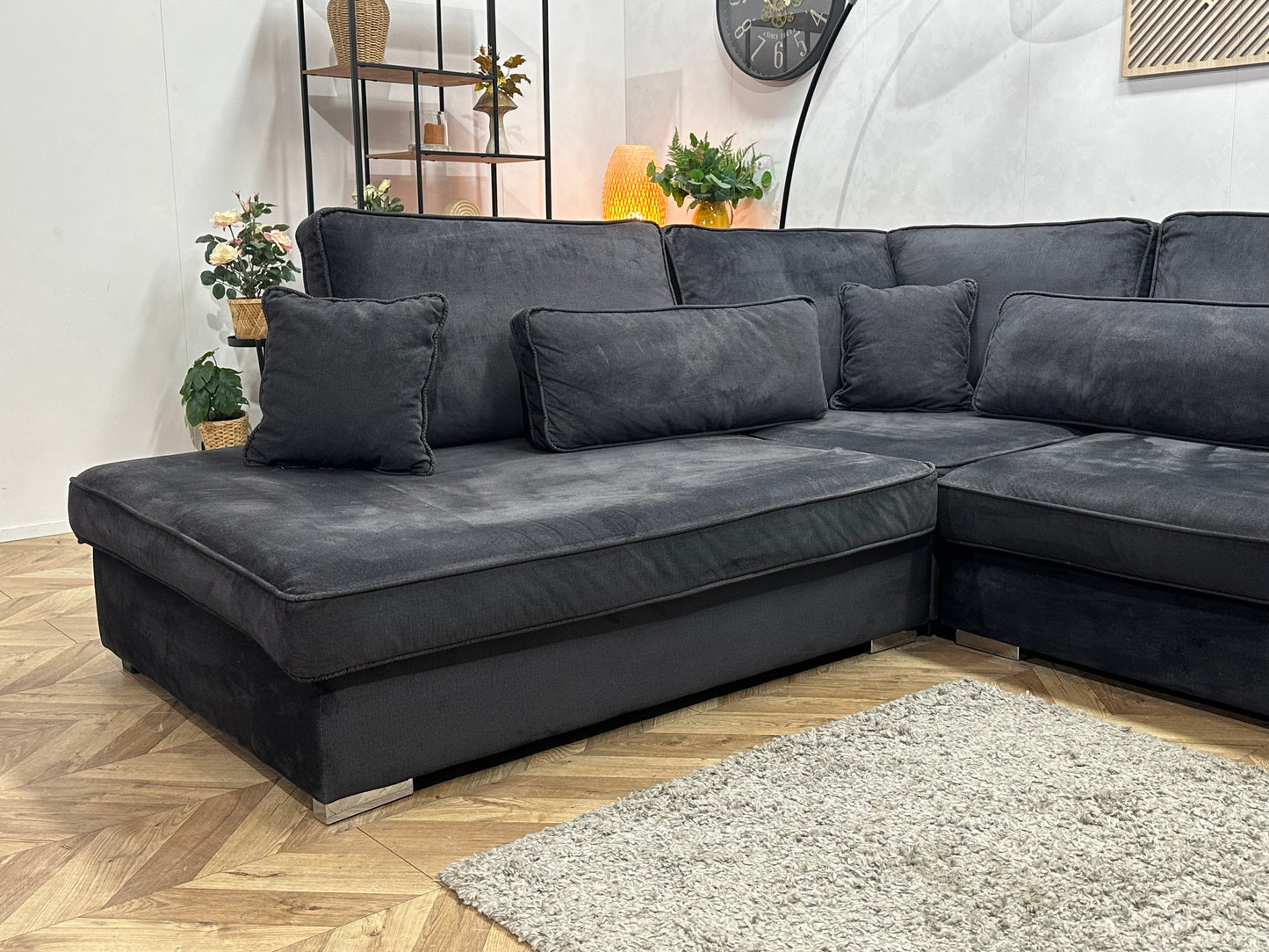 Antraciet Velvet Hoekbank ~ Losse Kussens Met Afneembare Hoezen