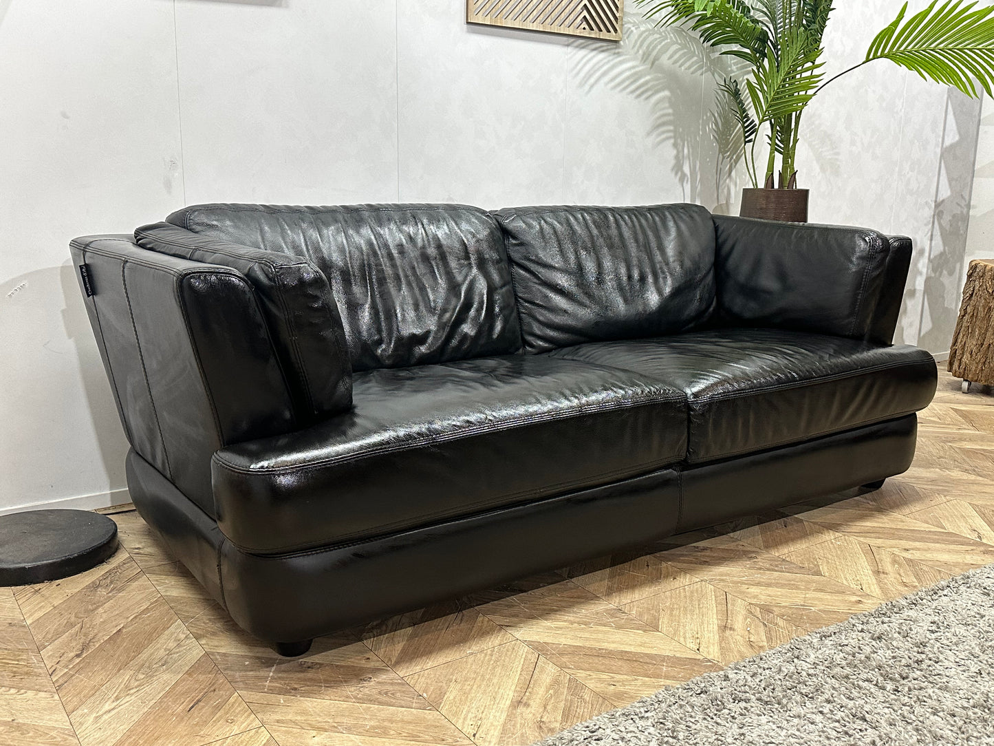 Chateau D’ax Zwarte Echt Lederen 2.5-Zits Bank Inc Hocker ~ Geïmpregneerd