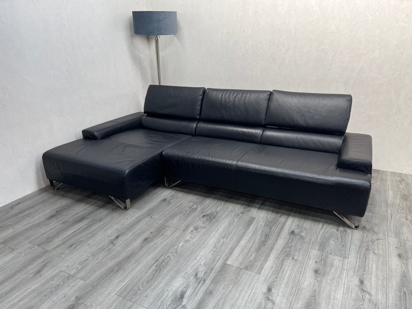 Zwarte Echt Lederen Natuzzi Hoekbank ~ Verstelbare Rugleuningen