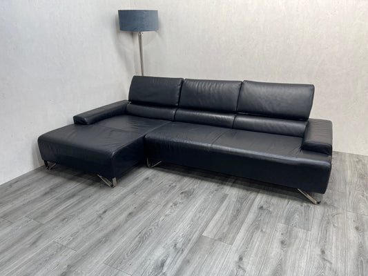 Zwarte Echt Lederen Natuzzi Hoekbank ~ Verstelbare Rugleuningen