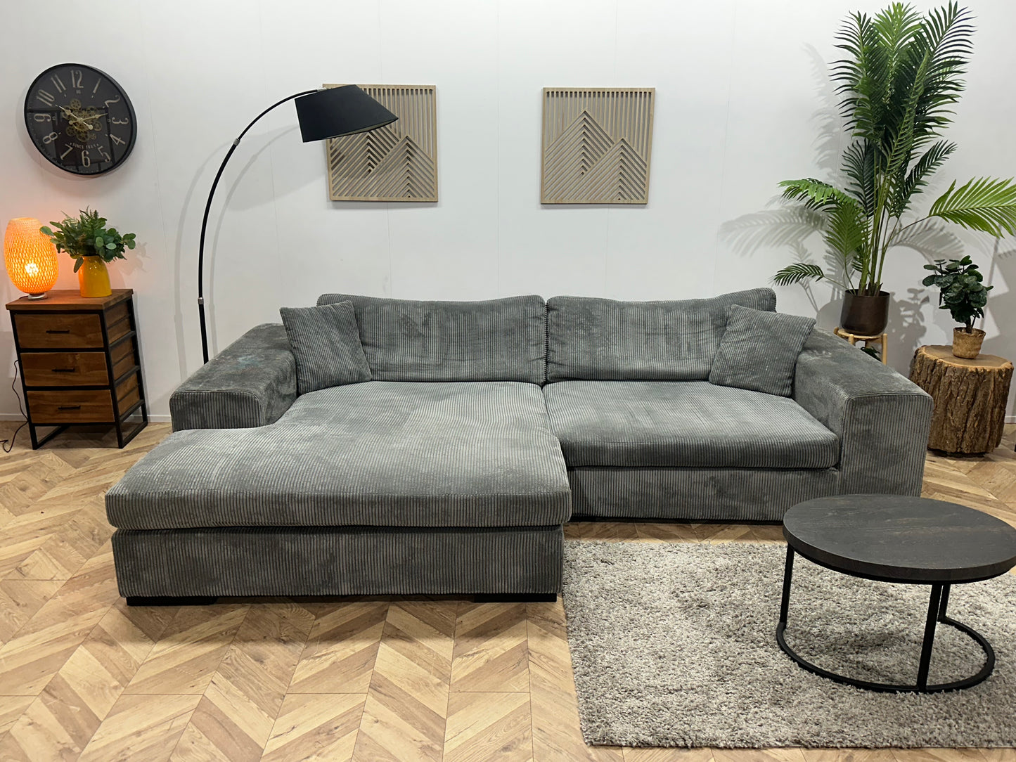 Grijze Ribstof Hoekbank ~ Meerdere Opstellingen