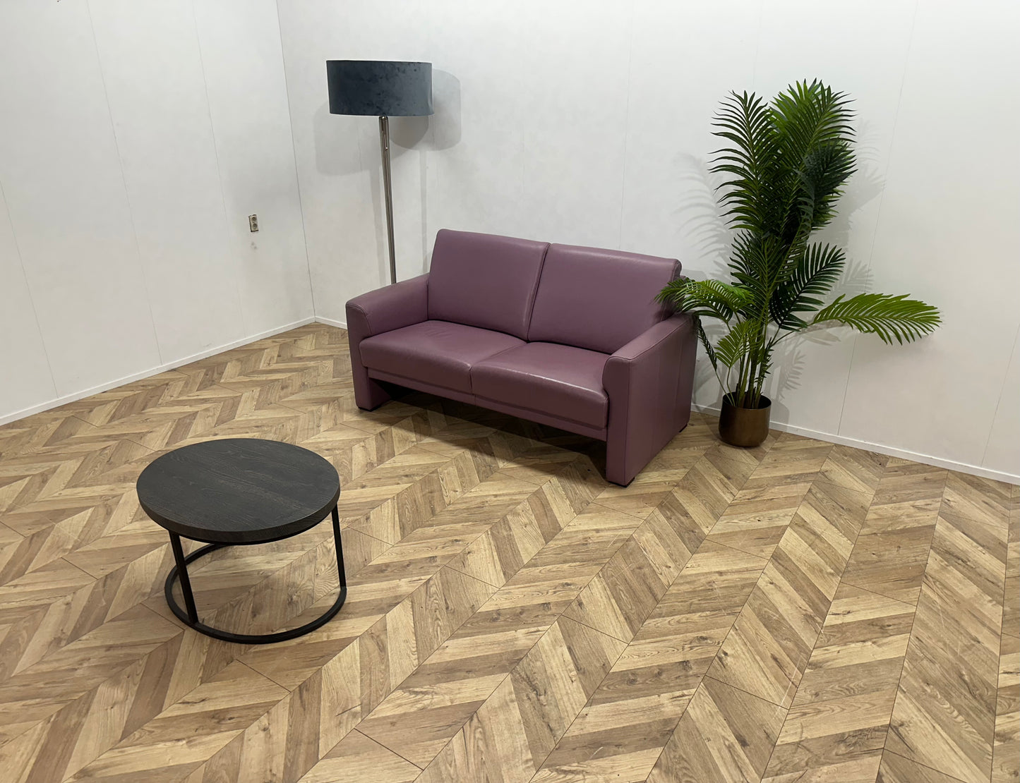 Paarse Echt Lederen 2-Zits Bank ~ Vaste Kussens