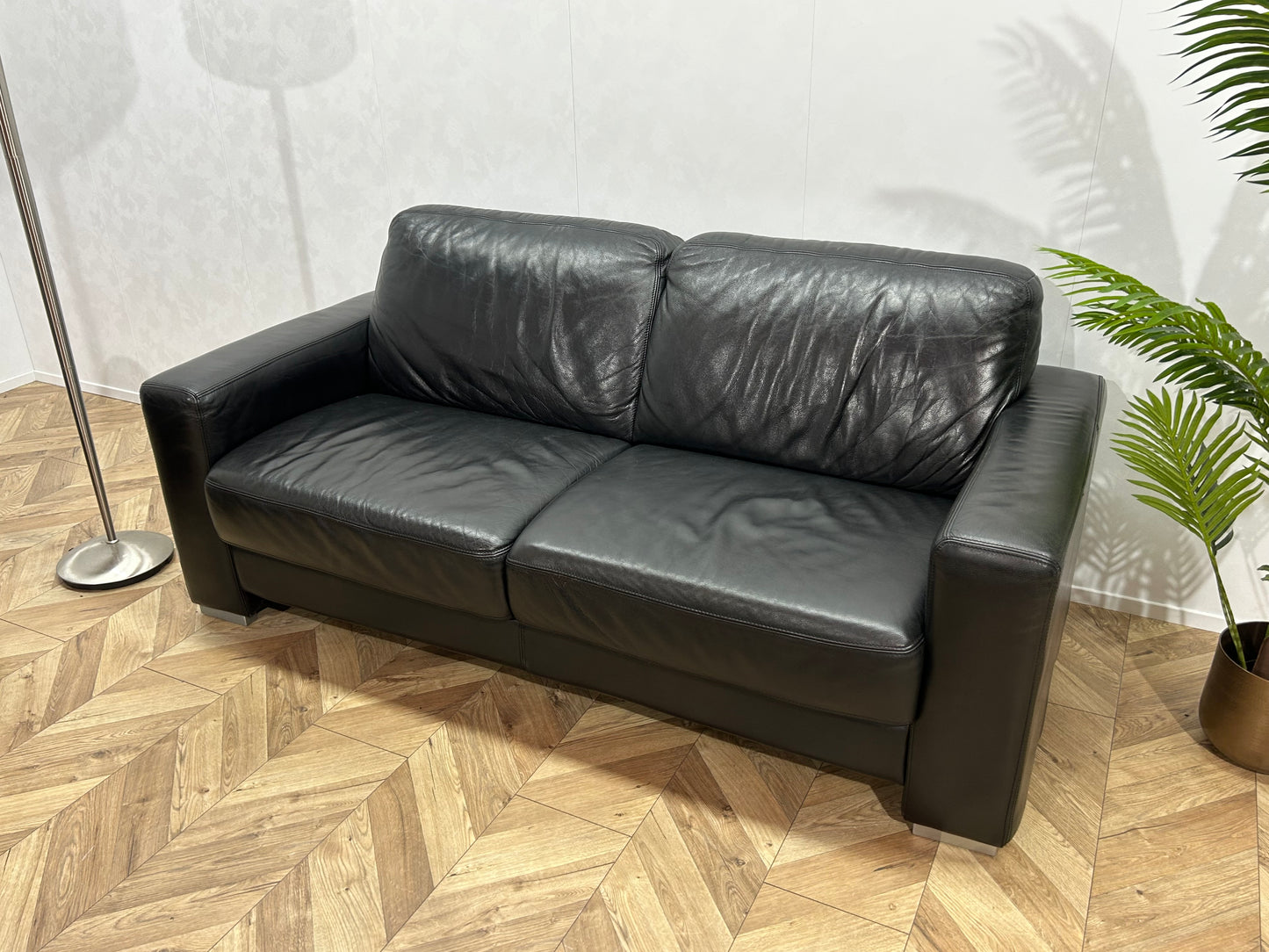Zwarte Echt Lederen Banken Set Inc. Hocker ~ Nieuwstaat