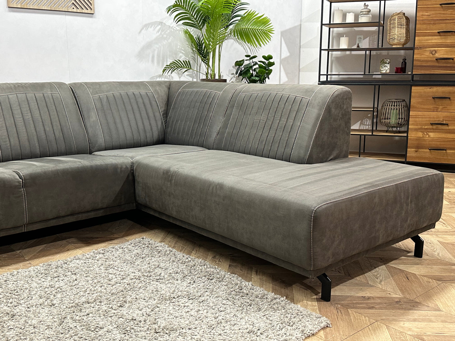 Antraciet Suède Stoffen Hoekbank ~ Vaste Kussens