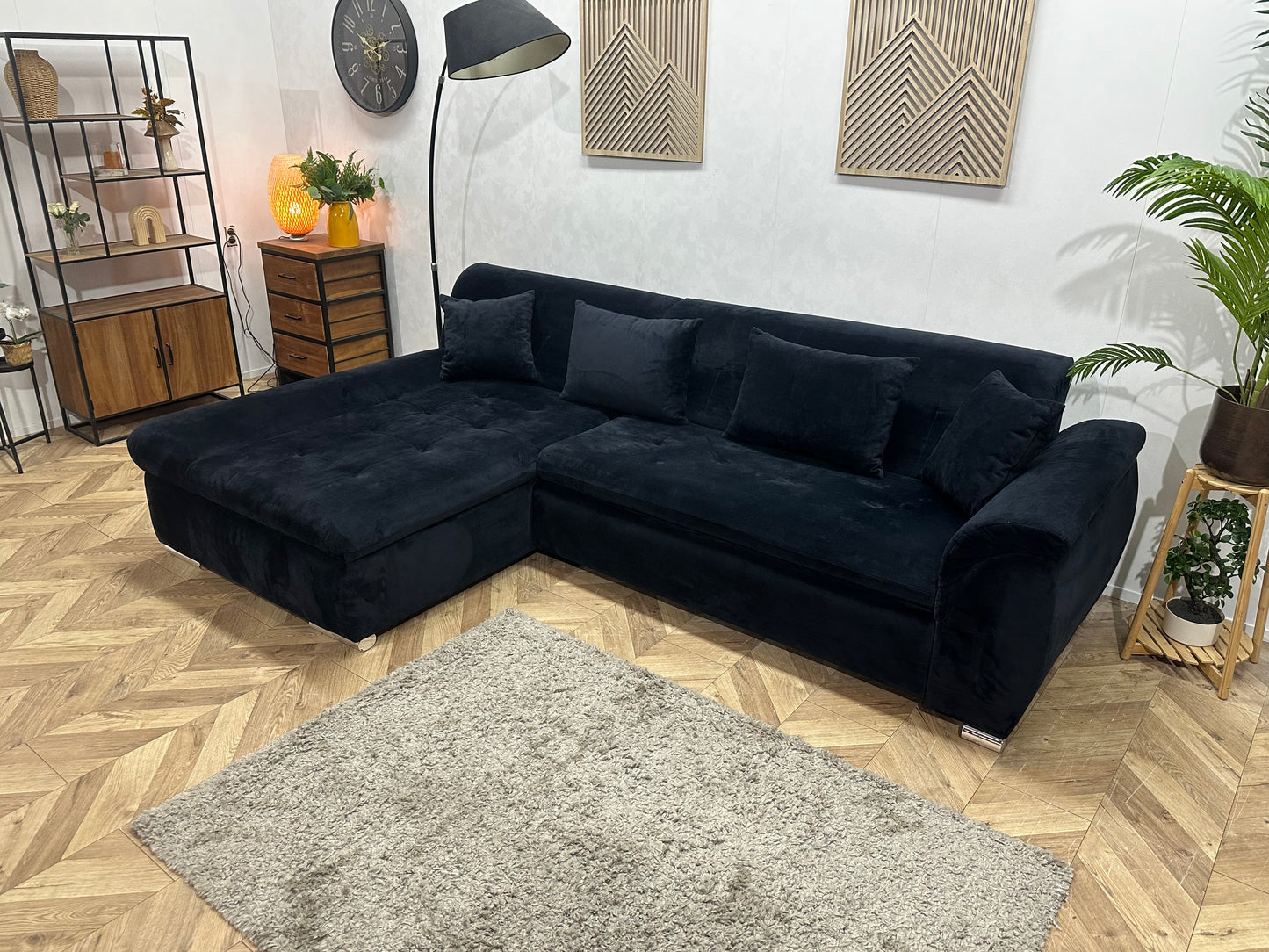 !Showroommodel! Zwarte Velvet Hoekbank ~ Slaapfunctie