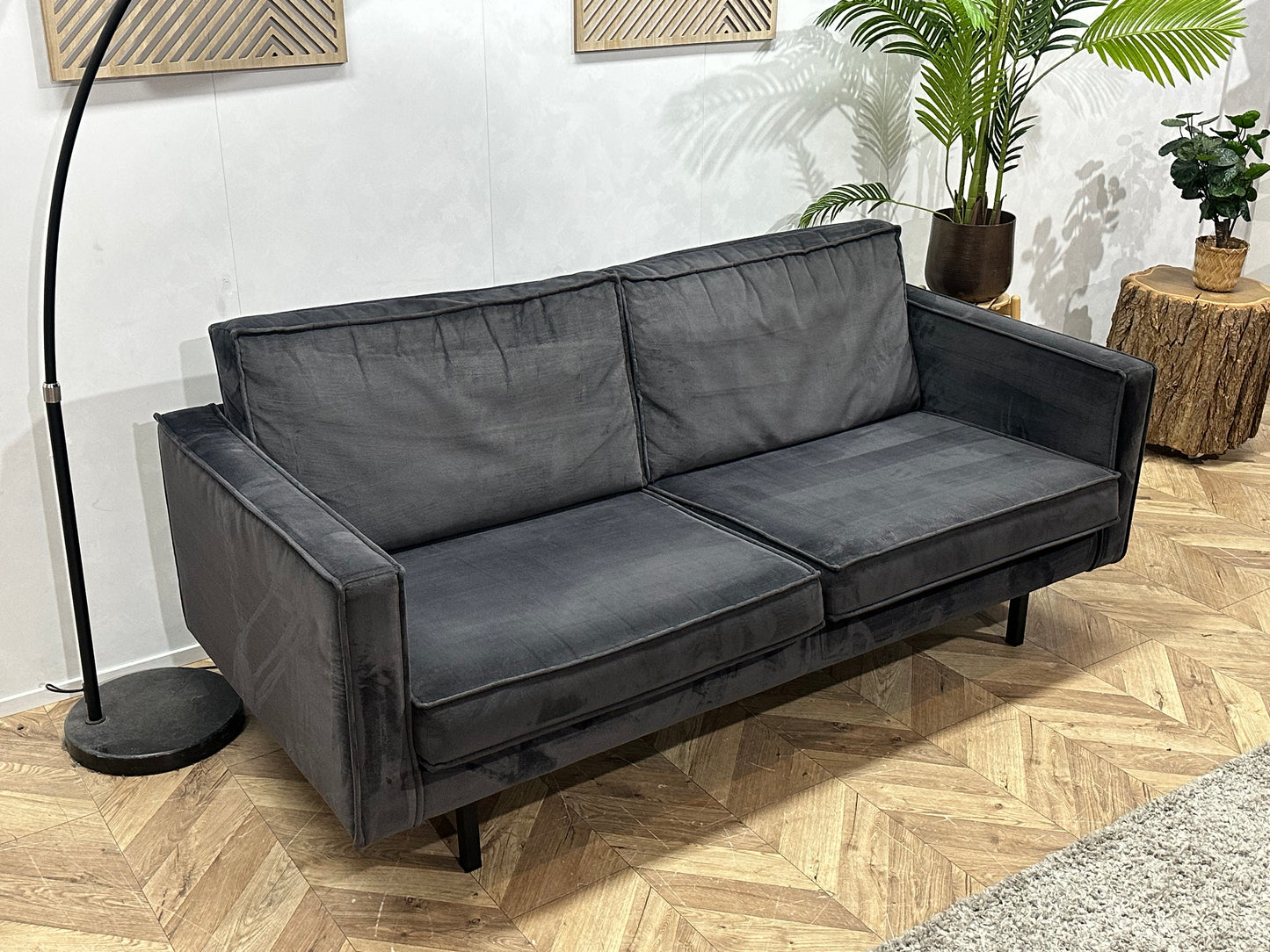 Be Pure Antraciet Velvet 2.5-Zits Bank Inc Hocker ~ Nieuwstaat