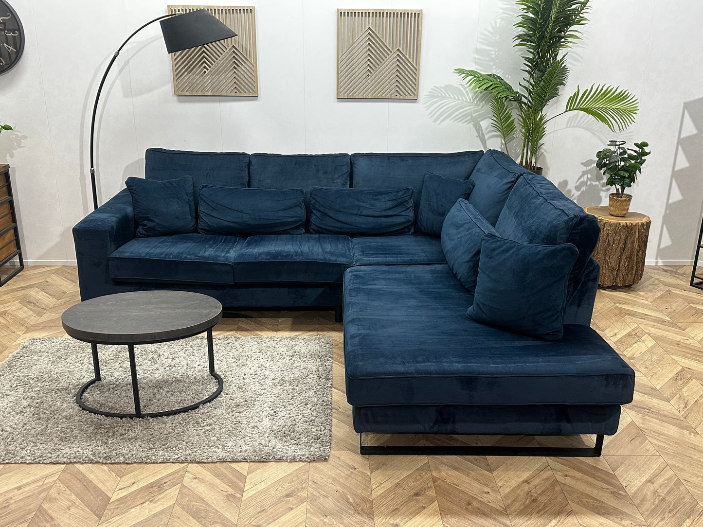 Blauwe Velvet Hoekbank ~ Losse Kussens Met Afneembare Hoezen