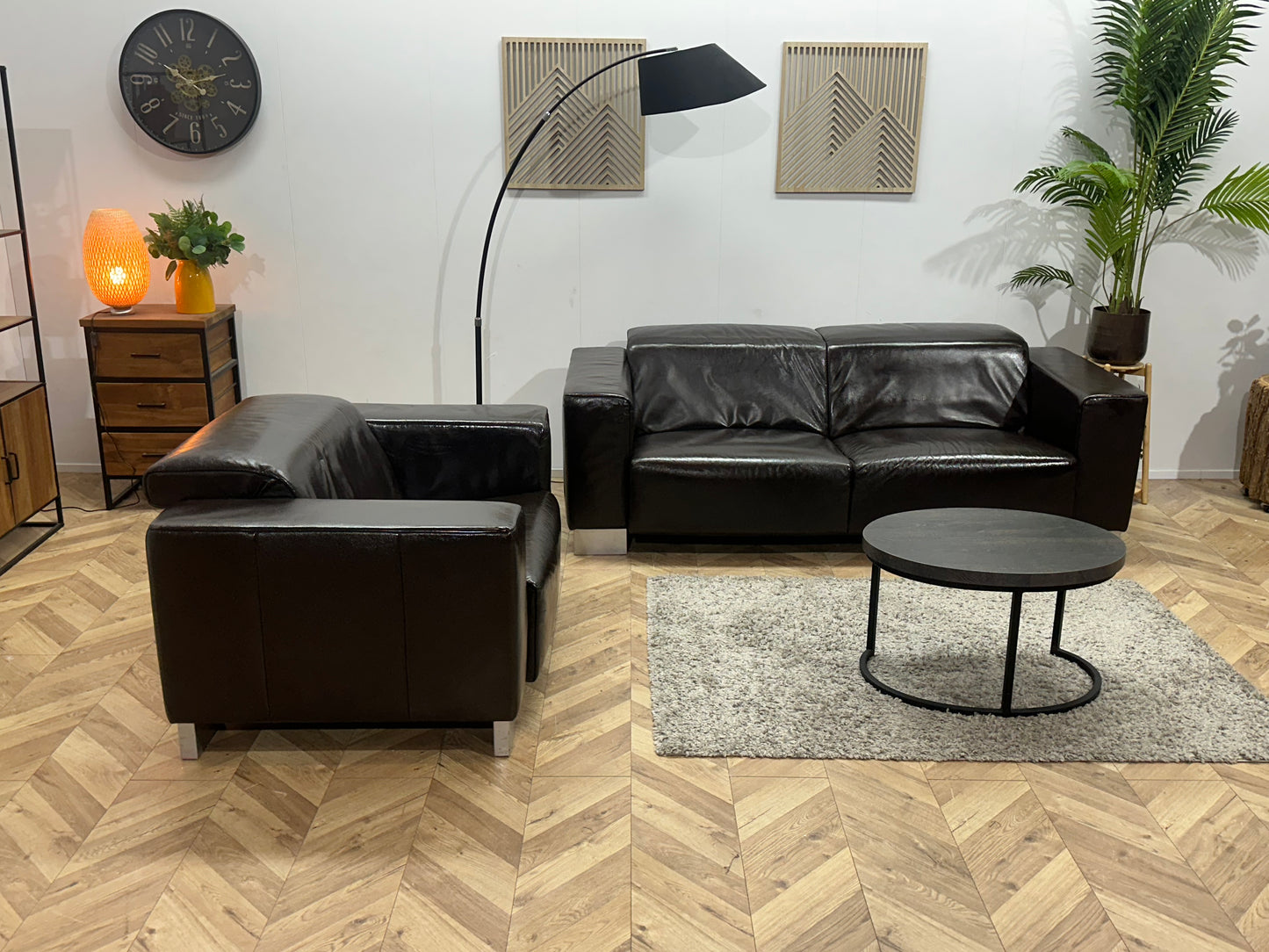 Bruine Echt Lederen 2.5-Zits Bank Inc Fauteuil ~ Geïmpregneerd