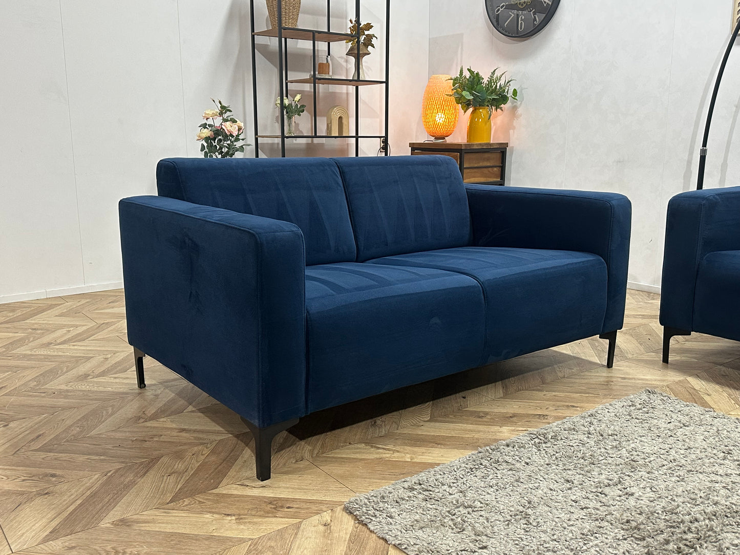 Blauwe Velvet Banken Set ~ Vaste Kussens