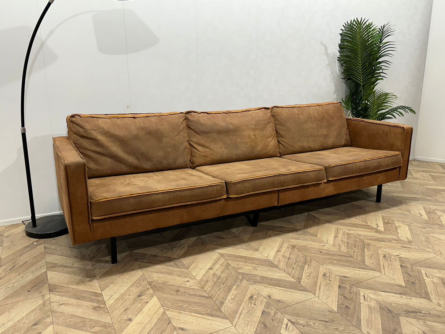 Be Pure Cognac Bruine Suède Lederen 3-Zits Bank ~ Losse Kussens Met Afneembare Hoezen