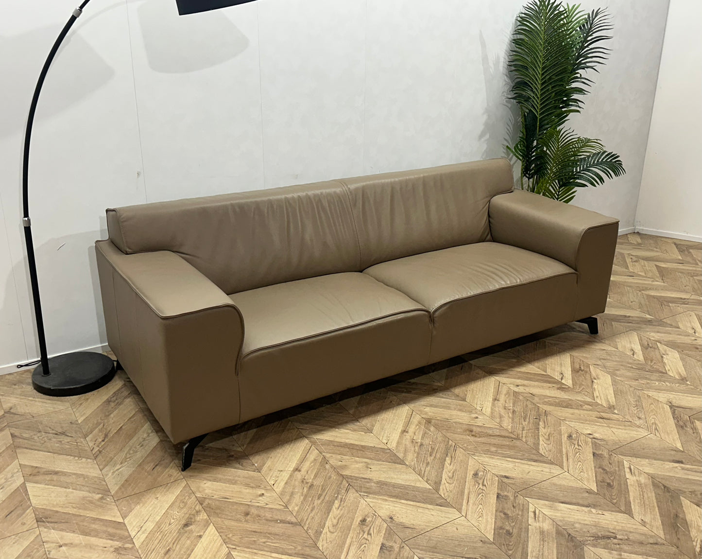 Licht Bruine Echt Lederen 2.5-Zits ~  Vaste Kussens