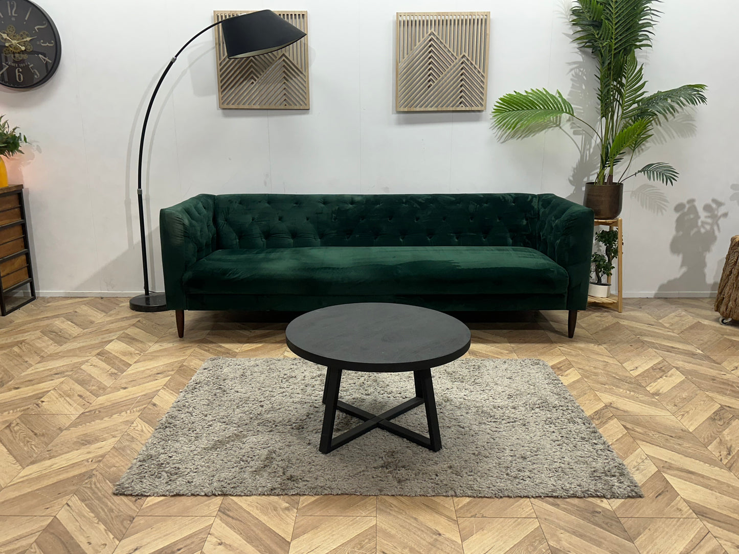 Groene Velvet 3-Zits Bank ~ Vaste Kussens