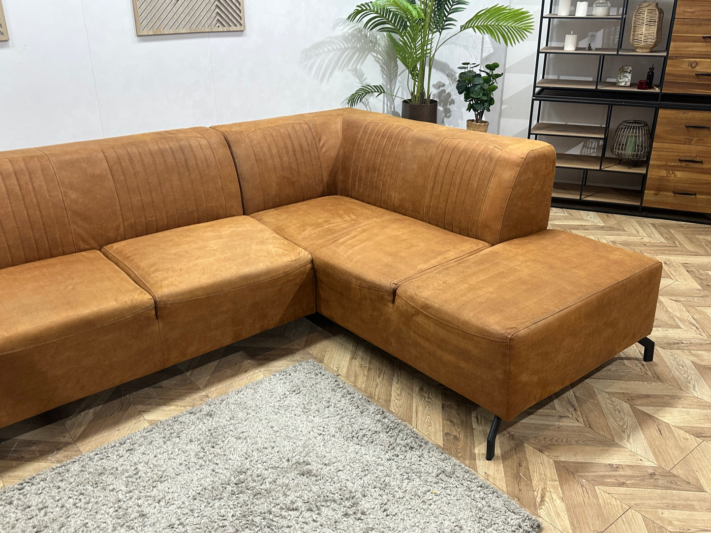 Cognac Bruine Suède Stoffen Hoekbank ~ Inruilvoordeel