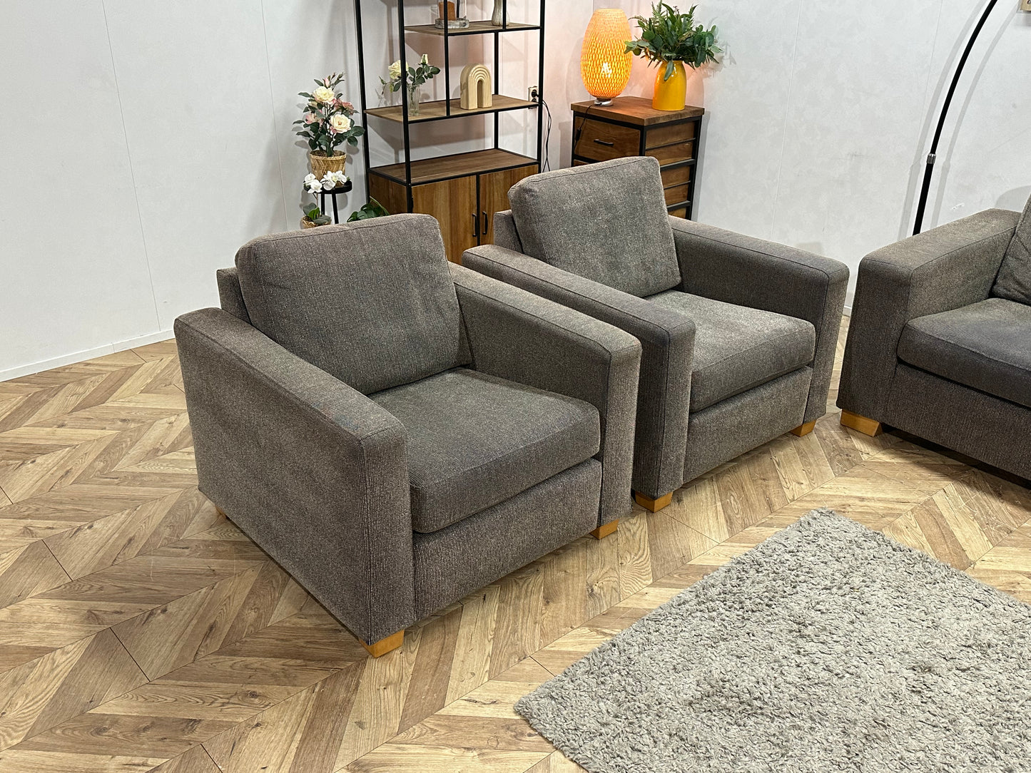 Grijze/Bruine 2.5-Zits Bank Inc Fauteuils ~ Losse Kussens Met Afneembare Hoezen