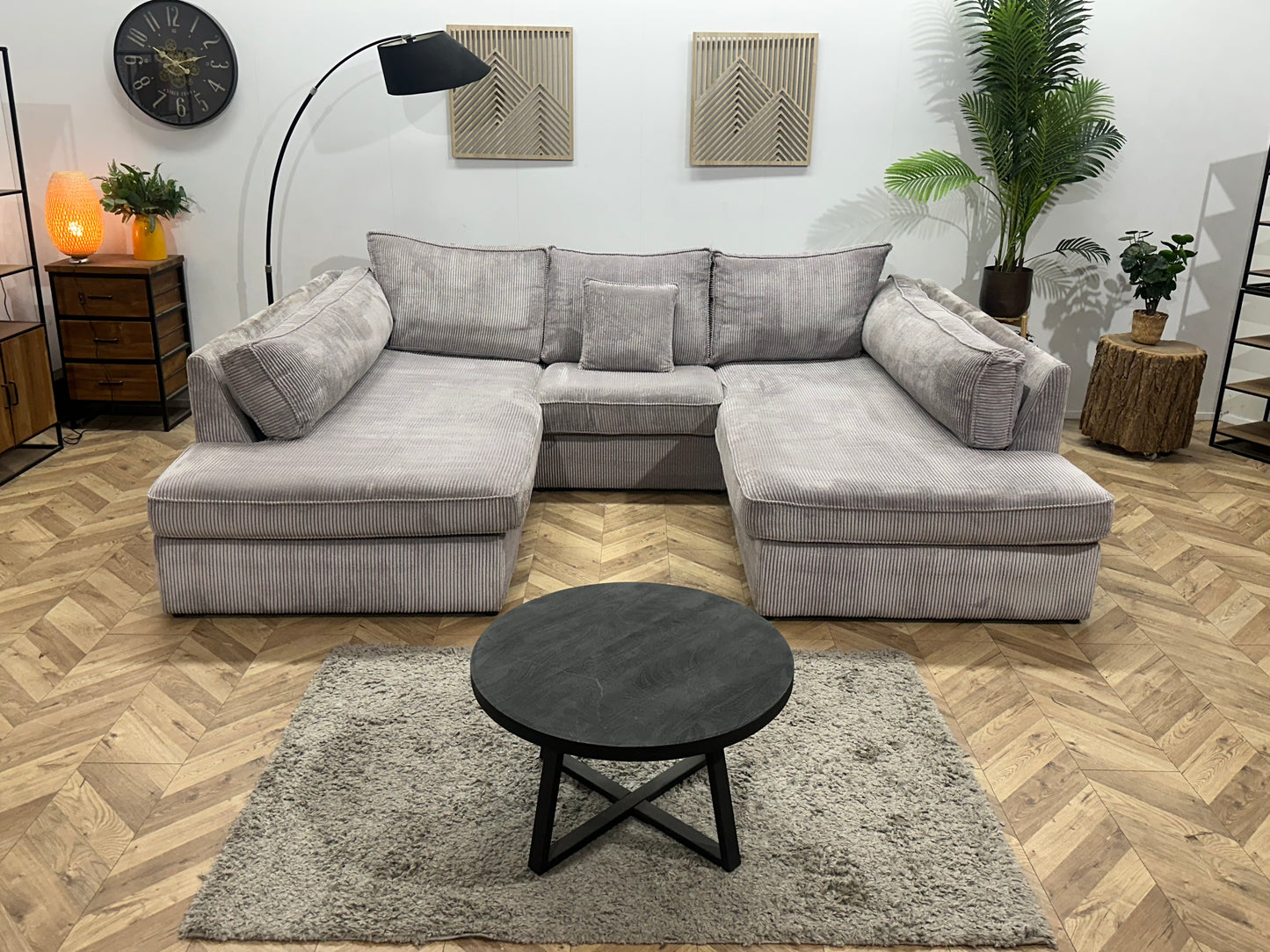Licht Grijze Ribstof U Bank ~ Losse Kussens Met Afneembare Hoezen