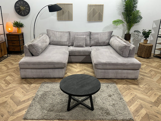 Licht Grijze Ribstof U Bank ~ Losse Kussens Met Afneembare Hoezen