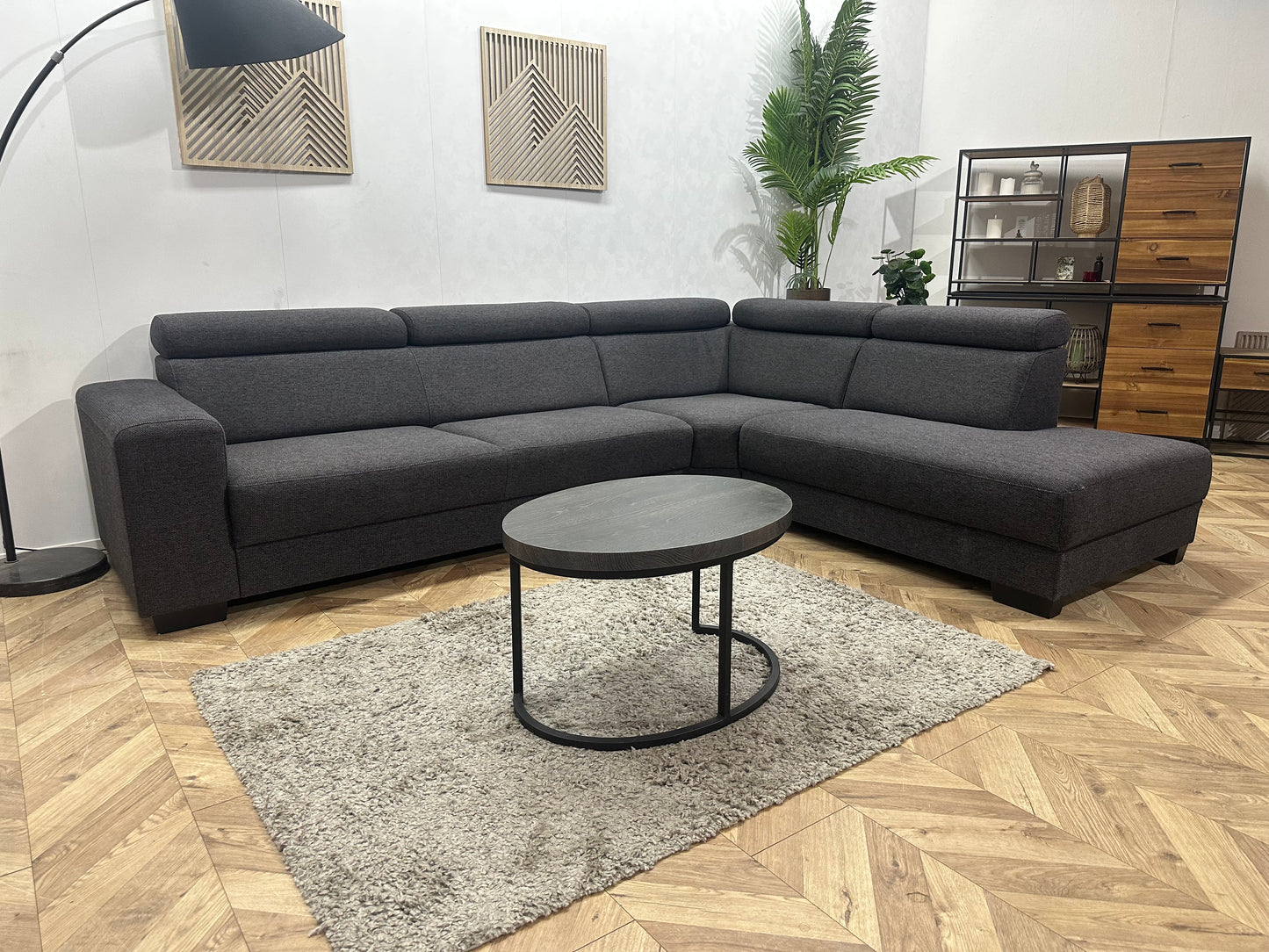 Antraciet Hoekbank ~ Verstelbare Hoofdsteunen