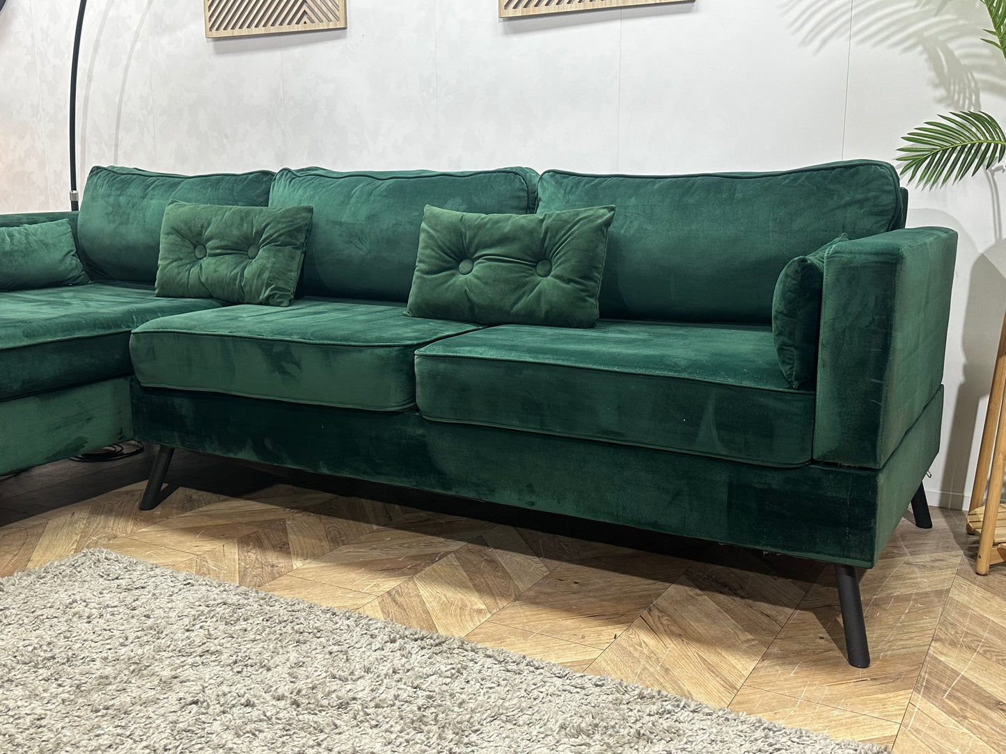 Groene Velvet Hoekbank ~ Losse Kussens Met Afneembare Hoezen