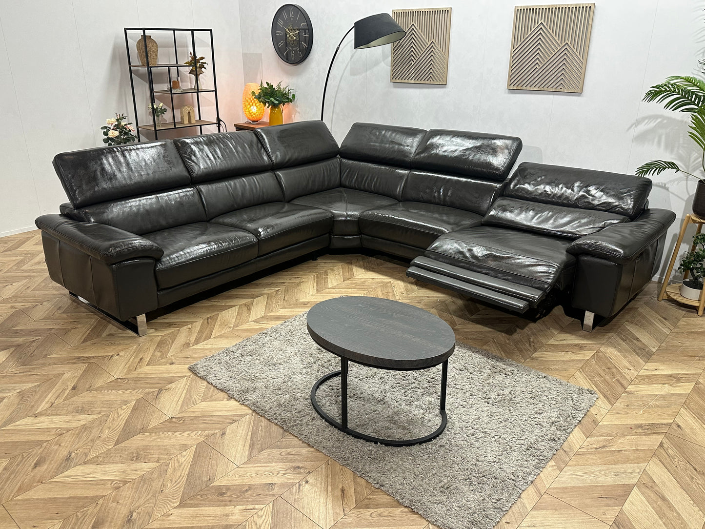 Goossens Zwarte Echt Lederen Hoekbank ~ Geïmpregneerd