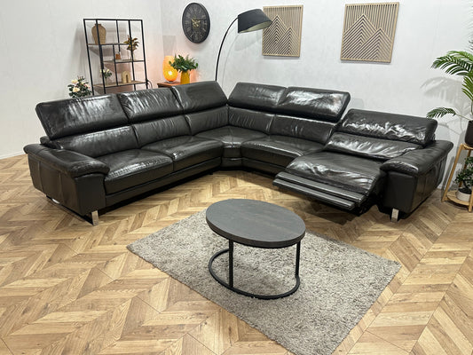 Goossens Zwarte Echt Lederen Hoekbank ~ Geïmpregneerd