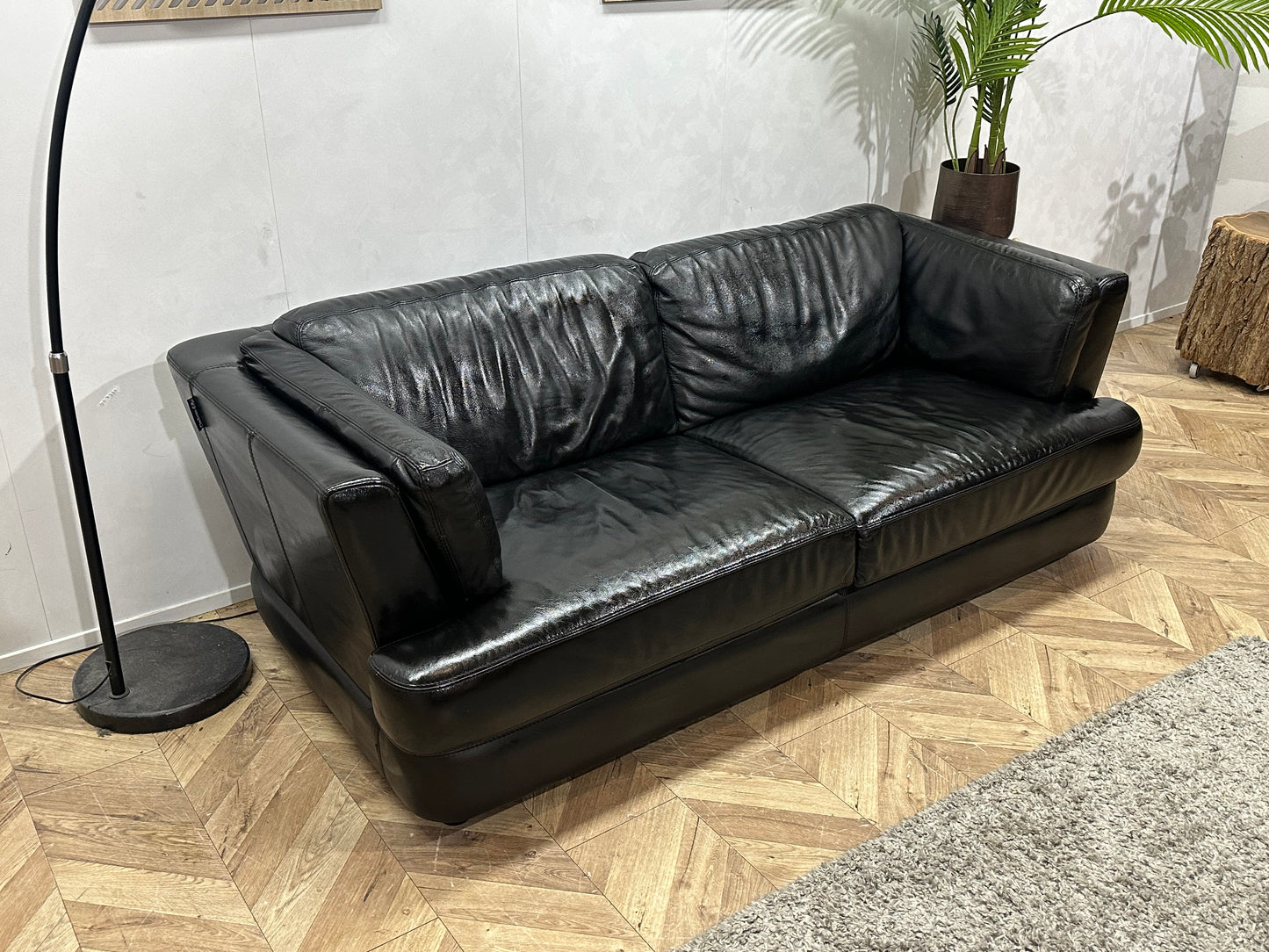 Chateau D’ax Zwarte Echt Lederen 2.5-Zits Bank Inc Hocker ~ Geïmpregneerd