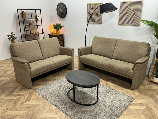 Licht Bruine Stoffen/Lederen Banken Set ~ Vaste Kussens