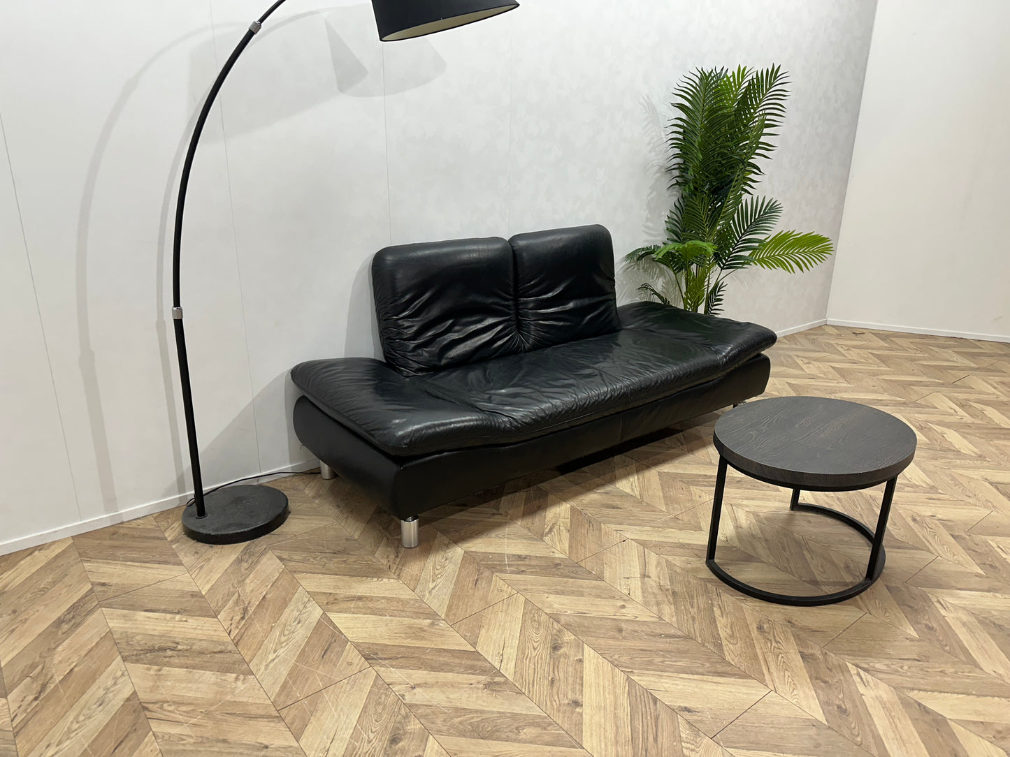 Zwart Echt Lederen 2.5-Zits Bank ~ Verstelbare Armleuningen