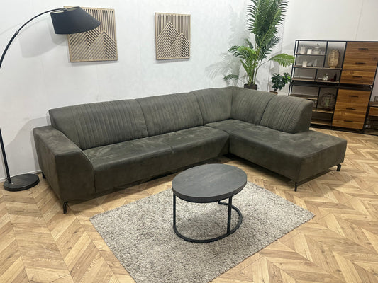 Taupe Suède Stoffen Hoekbank ~ Vaste Kussens