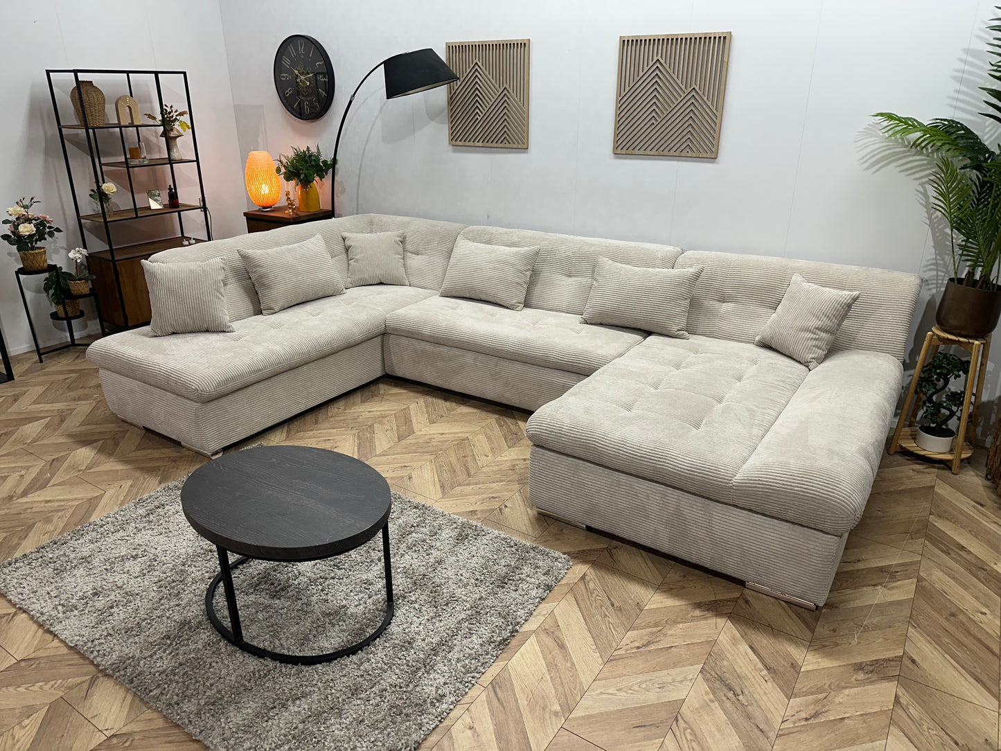 !Showroommodel! Crème Ribstof U Bank ~ Slaapfunctie