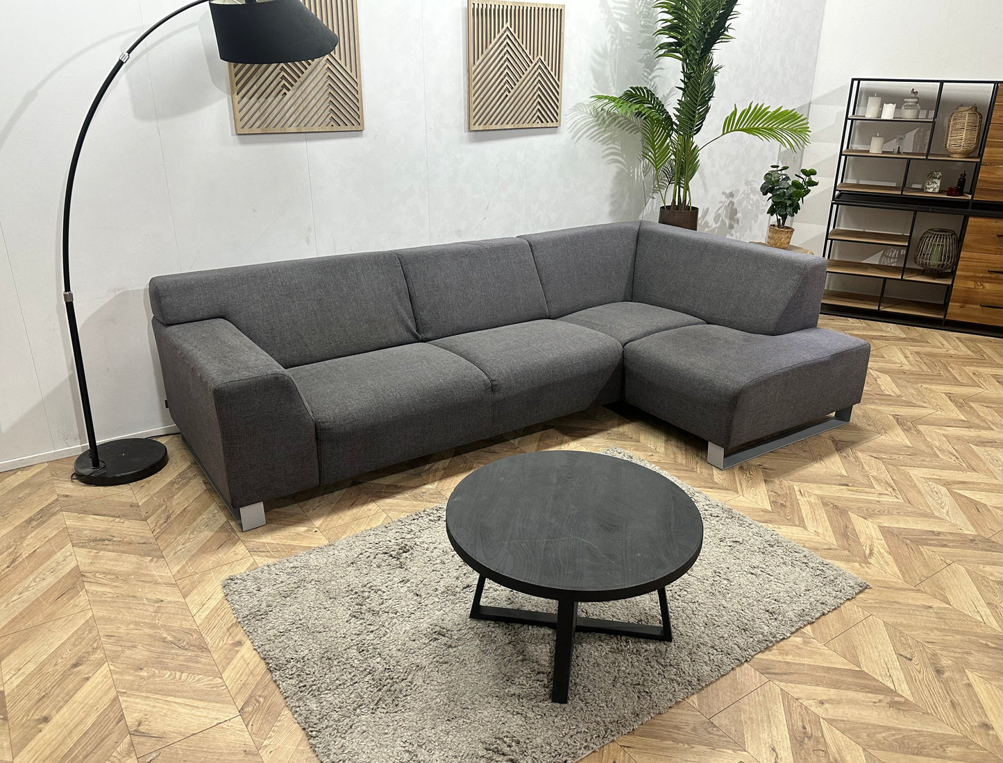 Woood Antraciet Suede Stoffen Hoekbank ~ Vaste Kussens