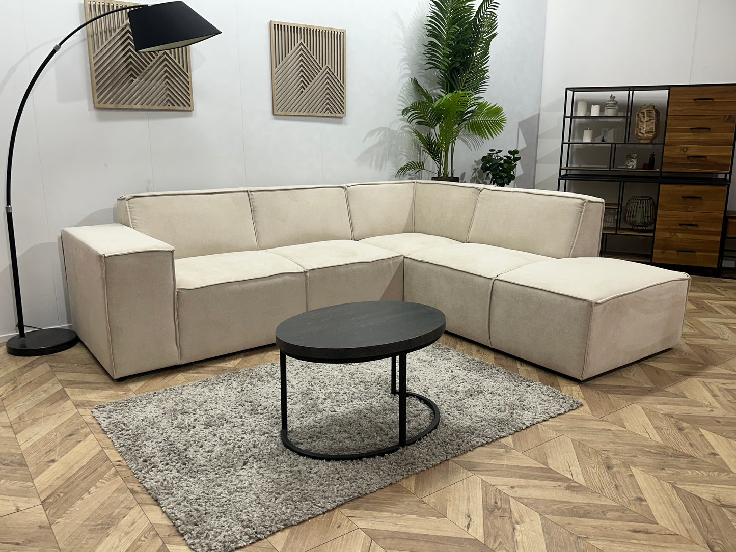 !Showroommodel! Crème Suède Stoffen Hoekbank